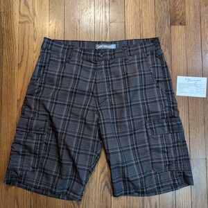 Lee Dungarees Mens 34 Cargo Shorts Black Gray Plaid Performance Wick Quick Dry